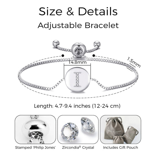 Initial Friendship Bracelet Letter I Created with Zircondia® Crystals - Philip Jones Jewellery