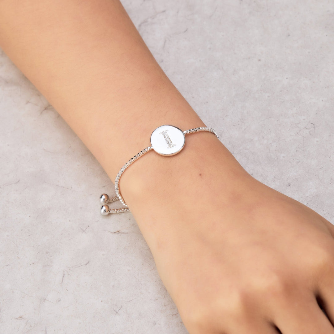 Initial Friendship Bracelet Letter I Created with Zircondia® Crystals - Philip Jones Jewellery