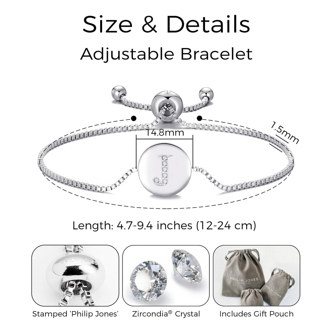 Initial Friendship Bracelet Letter J Created with Zircondia® Crystals - Philip Jones Jewellery