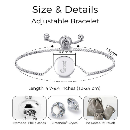 Initial Friendship Bracelet Letter J Created with Zircondia® Crystals - Philip Jones Jewellery