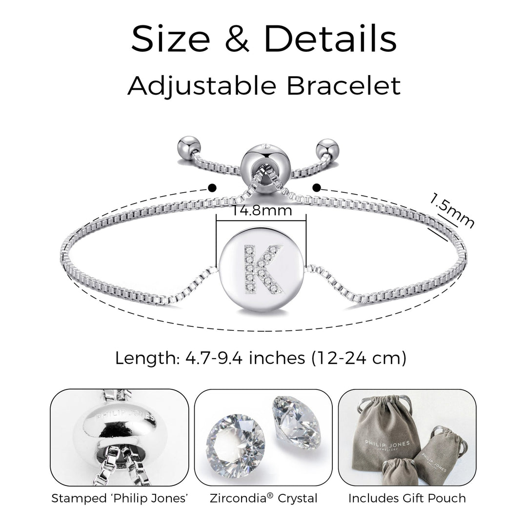 Initial Friendship Bracelet Letter K Created with Zircondia® Crystals - Philip Jones Jewellery
