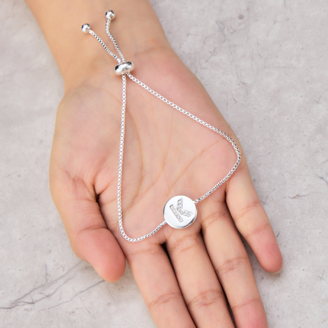 Initial Friendship Bracelet Letter K Created with Zircondia® Crystals - Philip Jones Jewellery