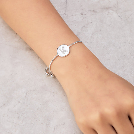 Initial Friendship Bracelet Letter K Created with Zircondia® Crystals - Philip Jones Jewellery