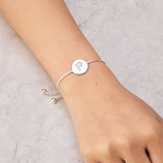 Initial Friendship Bracelet Letter P Created with Zircondia® Crystals - Philip Jones Jewellery