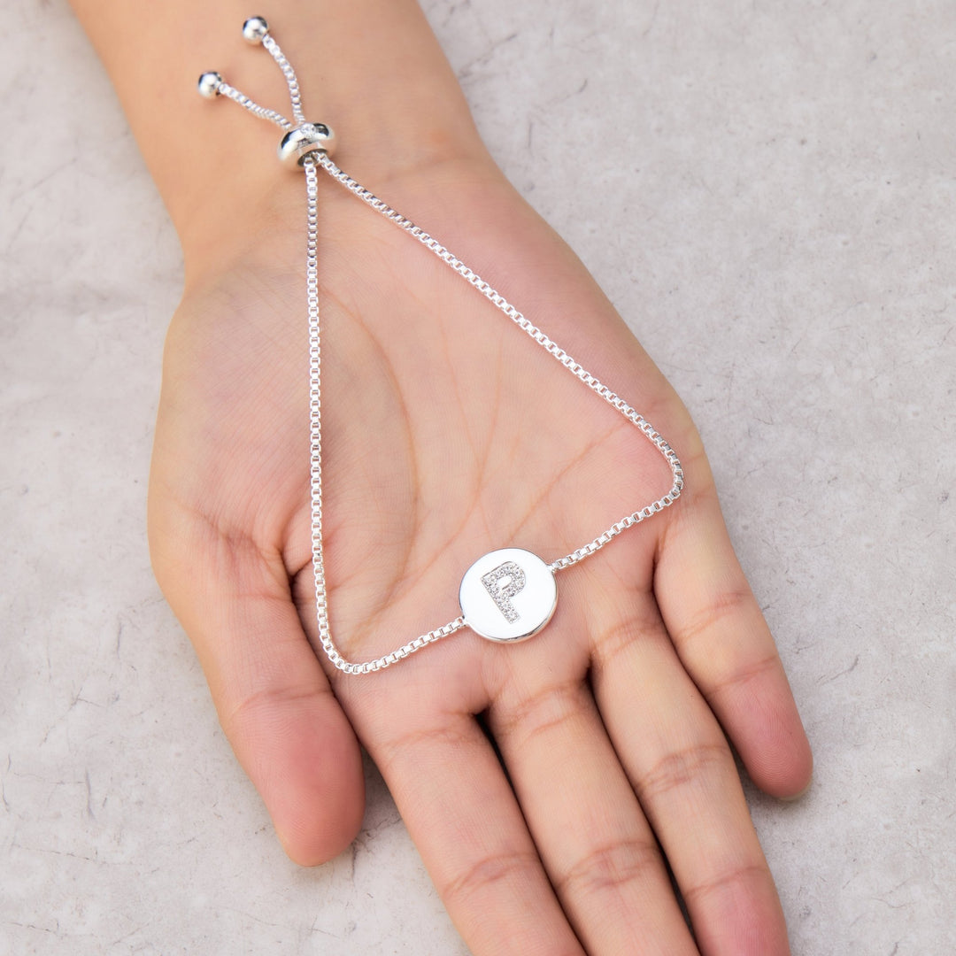 Initial Friendship Bracelet Letter P Created with Zircondia® Crystals - Philip Jones Jewellery