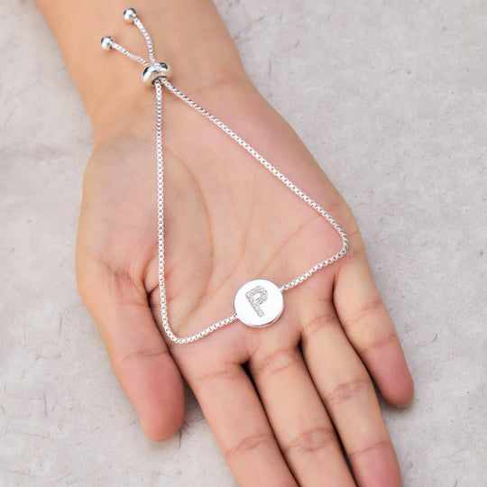 Initial Friendship Bracelet Letter P Created with Zircondia® Crystals - Philip Jones Jewellery