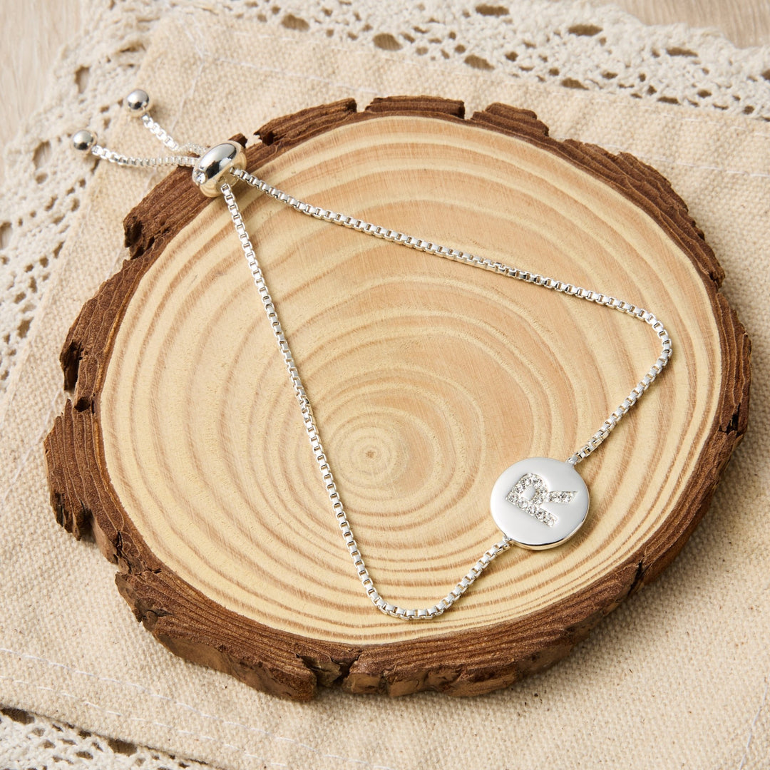 Initial Friendship Bracelet Letter R Created with Zircondia® Crystals - Philip Jones Jewellery