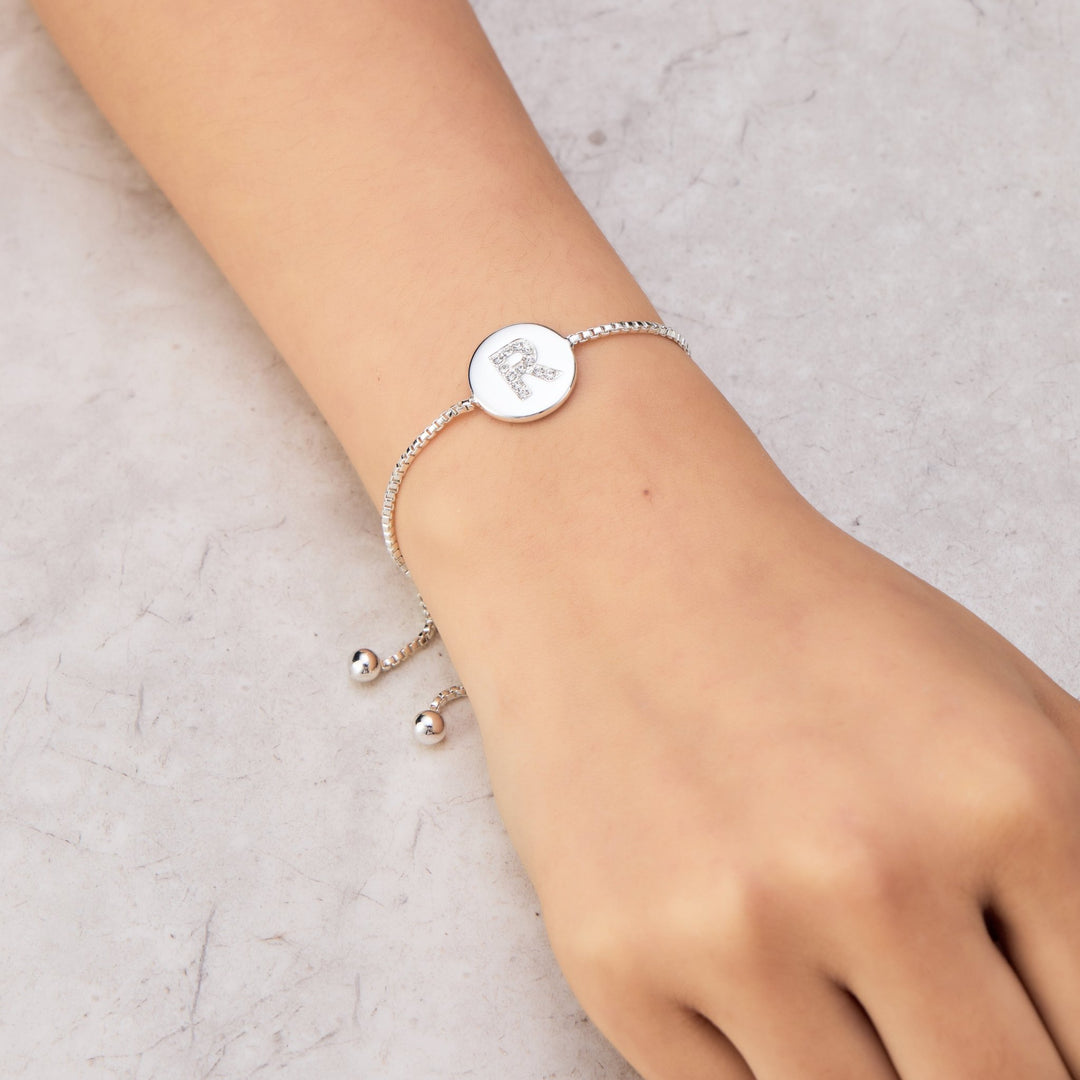 Initial Friendship Bracelet Letter R Created with Zircondia® Crystals - Philip Jones Jewellery