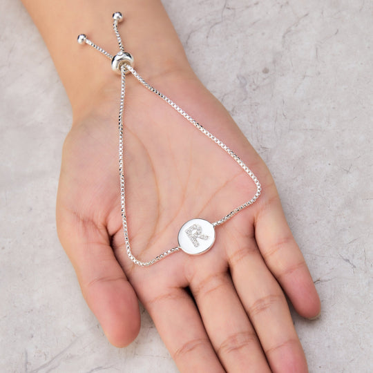 Initial Friendship Bracelet Letter R Created with Zircondia® Crystals - Philip Jones Jewellery