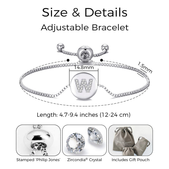 Initial Friendship Bracelet Letter W Created with Zircondia® Crystals - Philip Jones Jewellery