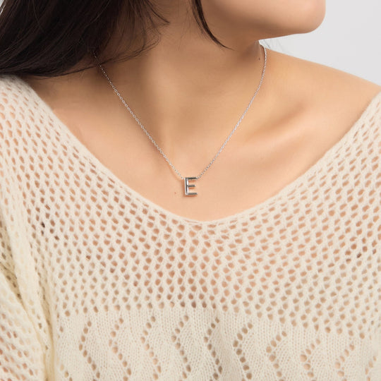 Initial Necklace Letter E Created with Zircondia® Crystals - Philip Jones Jewellery