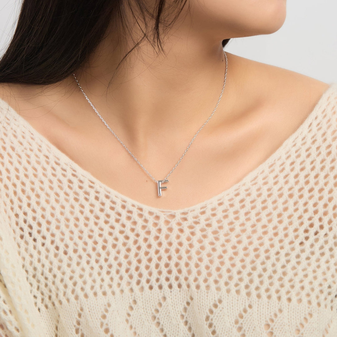 Initial Necklace Letter F Created with Zircondia® Crystals - Philip Jones Jewellery
