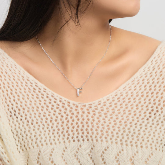 Initial Necklace Letter F Created with Zircondia® Crystals - Philip Jones Jewellery
