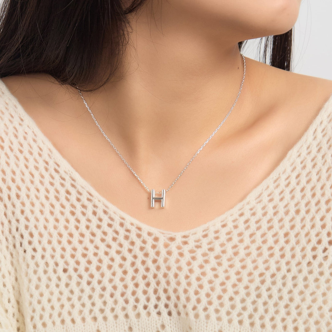 Initial Necklace Letter H Created with Zircondia® Crystals - Philip Jones Jewellery