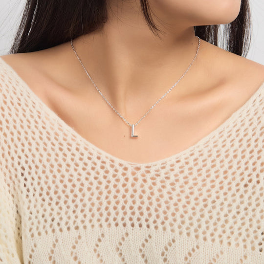 Initial Necklace Letter L Created with Zircondia® Crystals - Philip Jones Jewellery
