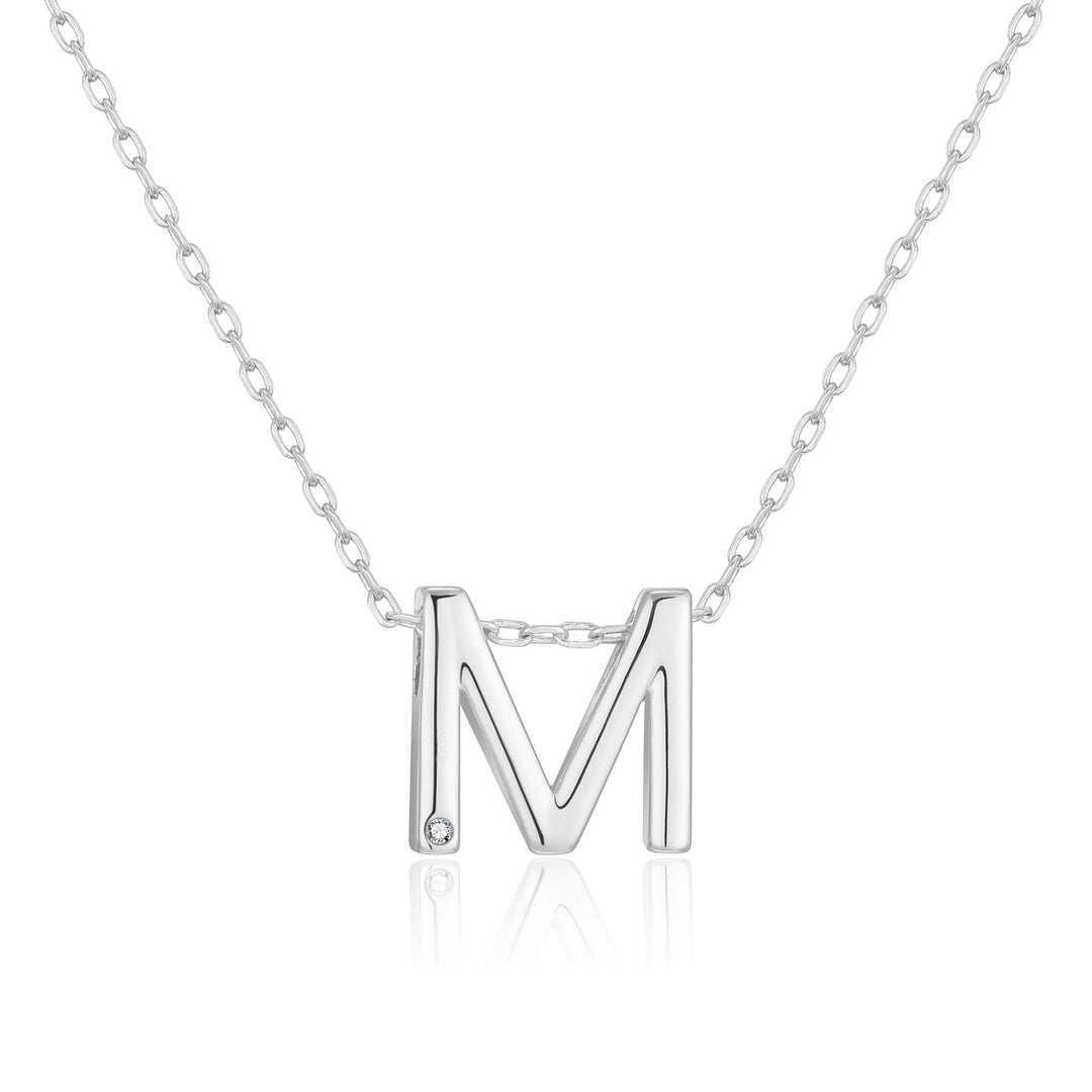 Initial Necklace Letter M Created with Zircondia® Crystals - Philip Jones Jewellery