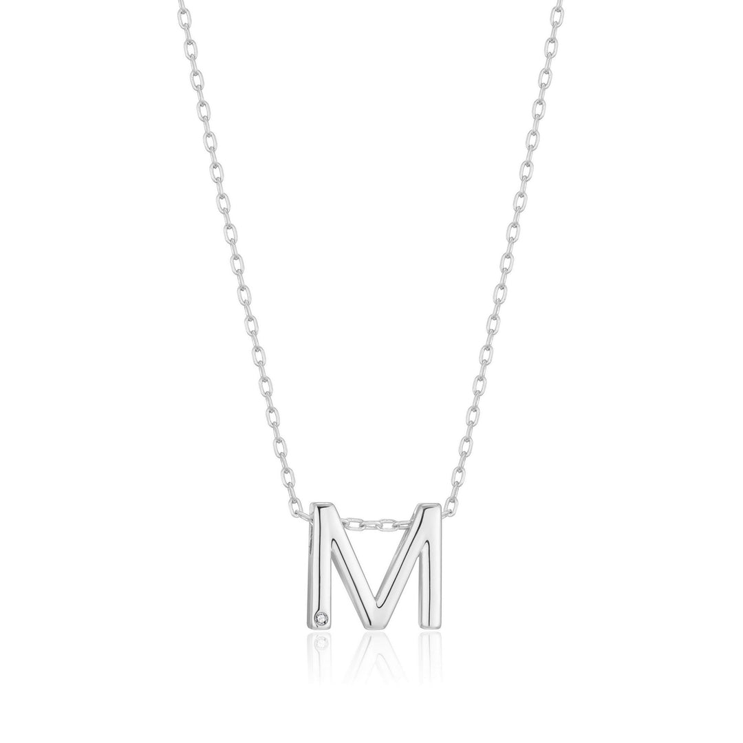 Initial Necklace Letter M Created with Zircondia® Crystals - Philip Jones Jewellery
