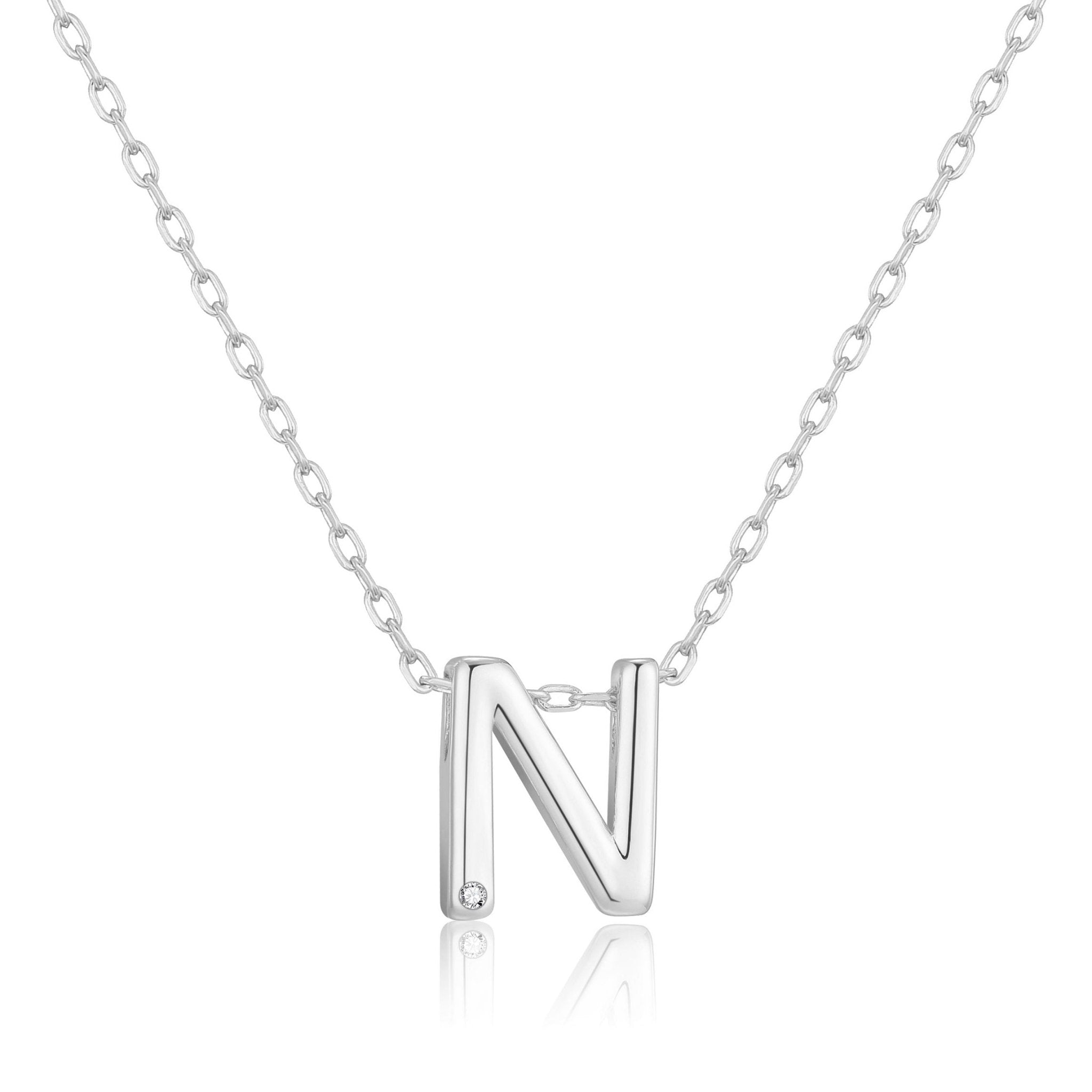 Initial Necklace Letter N Created with Zircondia® Crystals - Philip Jones Jewellery