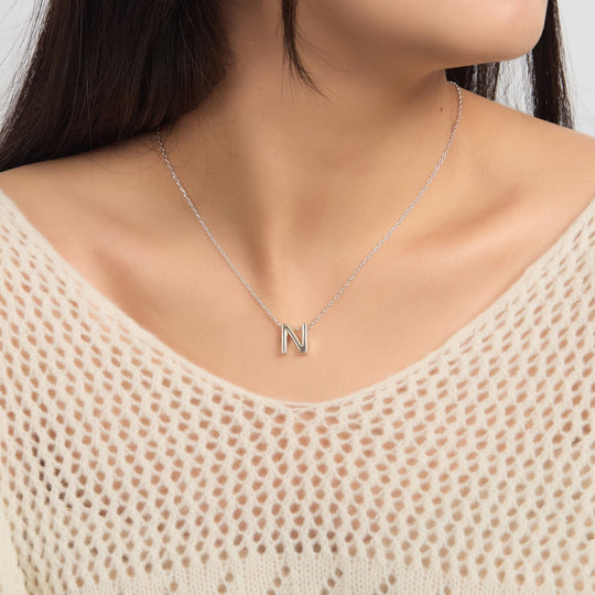 Initial Necklace Letter N Created with Zircondia® Crystals - Philip Jones Jewellery
