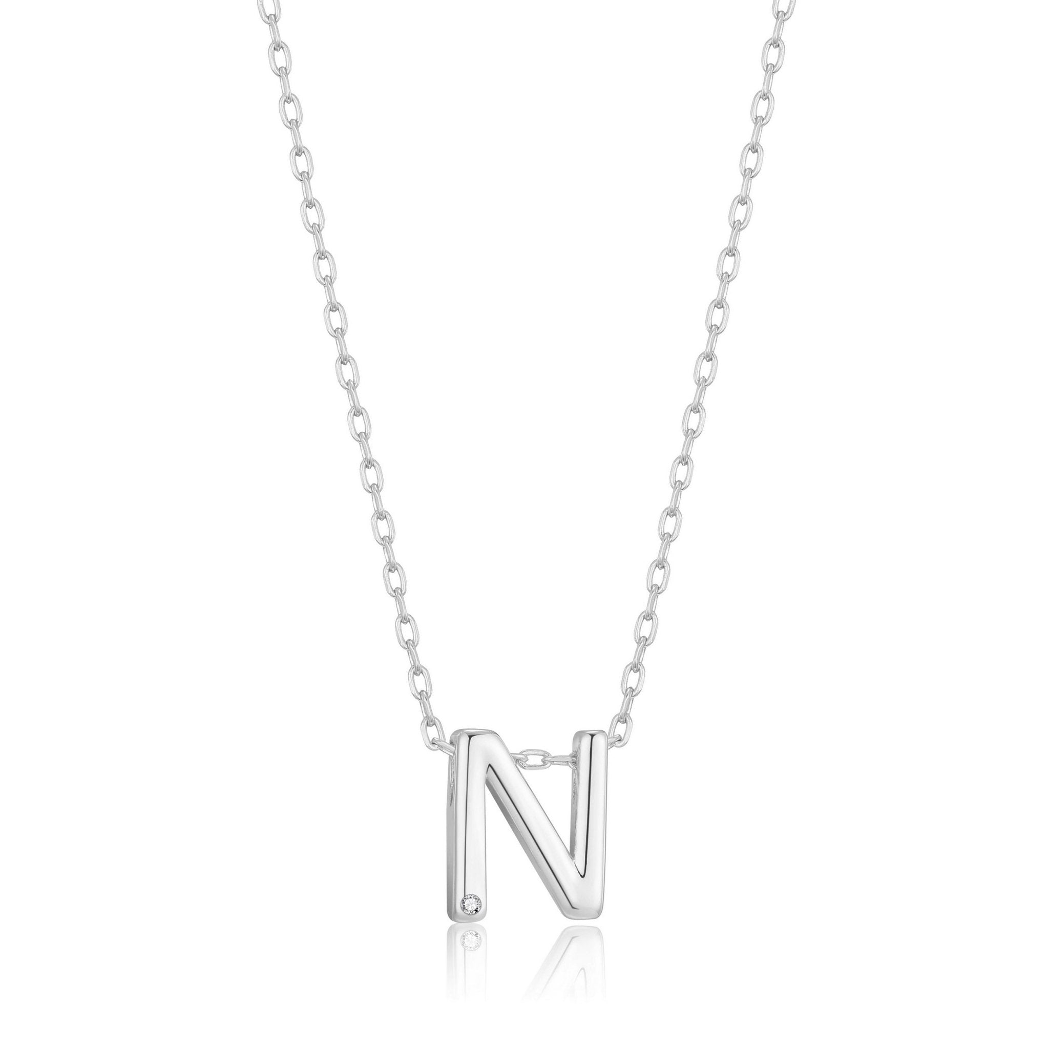 Initial Necklace Letter N Created with Zircondia® Crystals - Philip Jones Jewellery