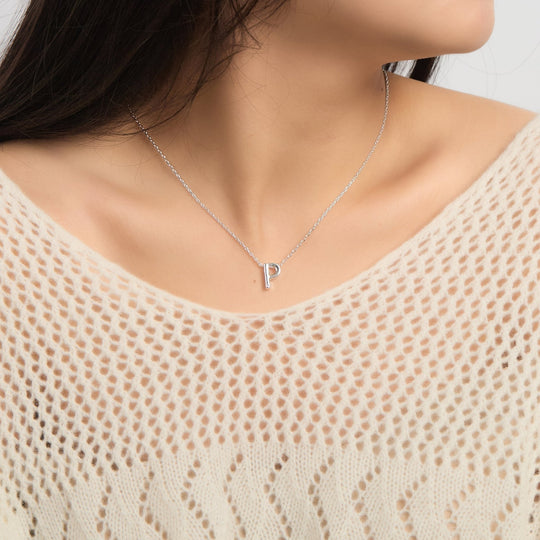 Initial Necklace Letter P Created with Zircondia® Crystals - Philip Jones Jewellery