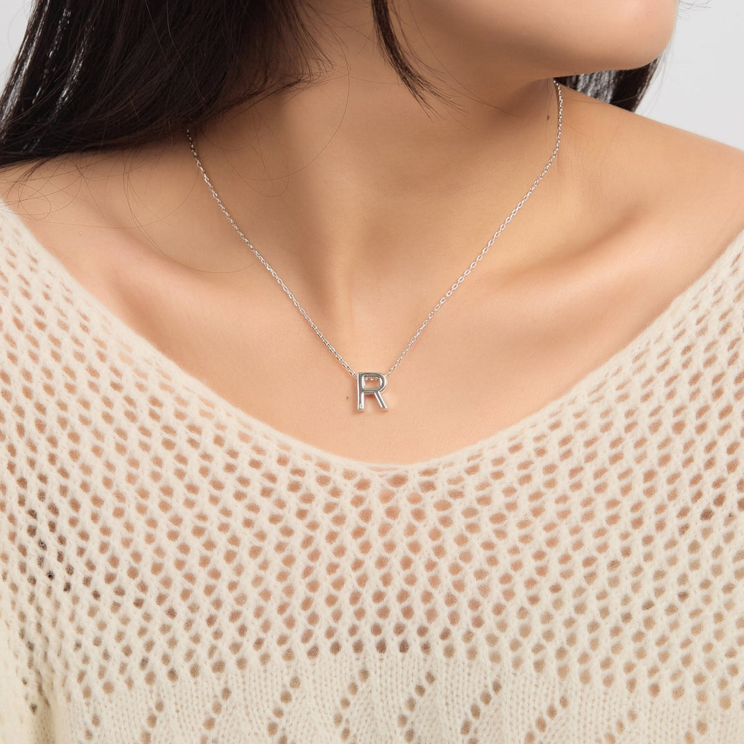 Initial Necklace Letter R Created with Zircondia® Crystals - Philip Jones Jewellery