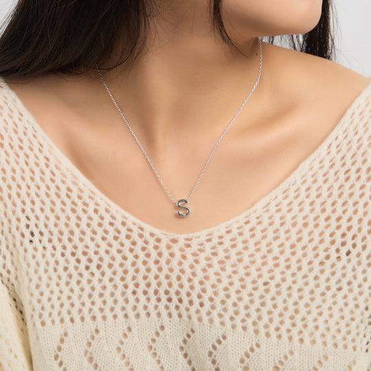 Initial Necklace Letter S Created with Zircondia® Crystals - Philip Jones Jewellery
