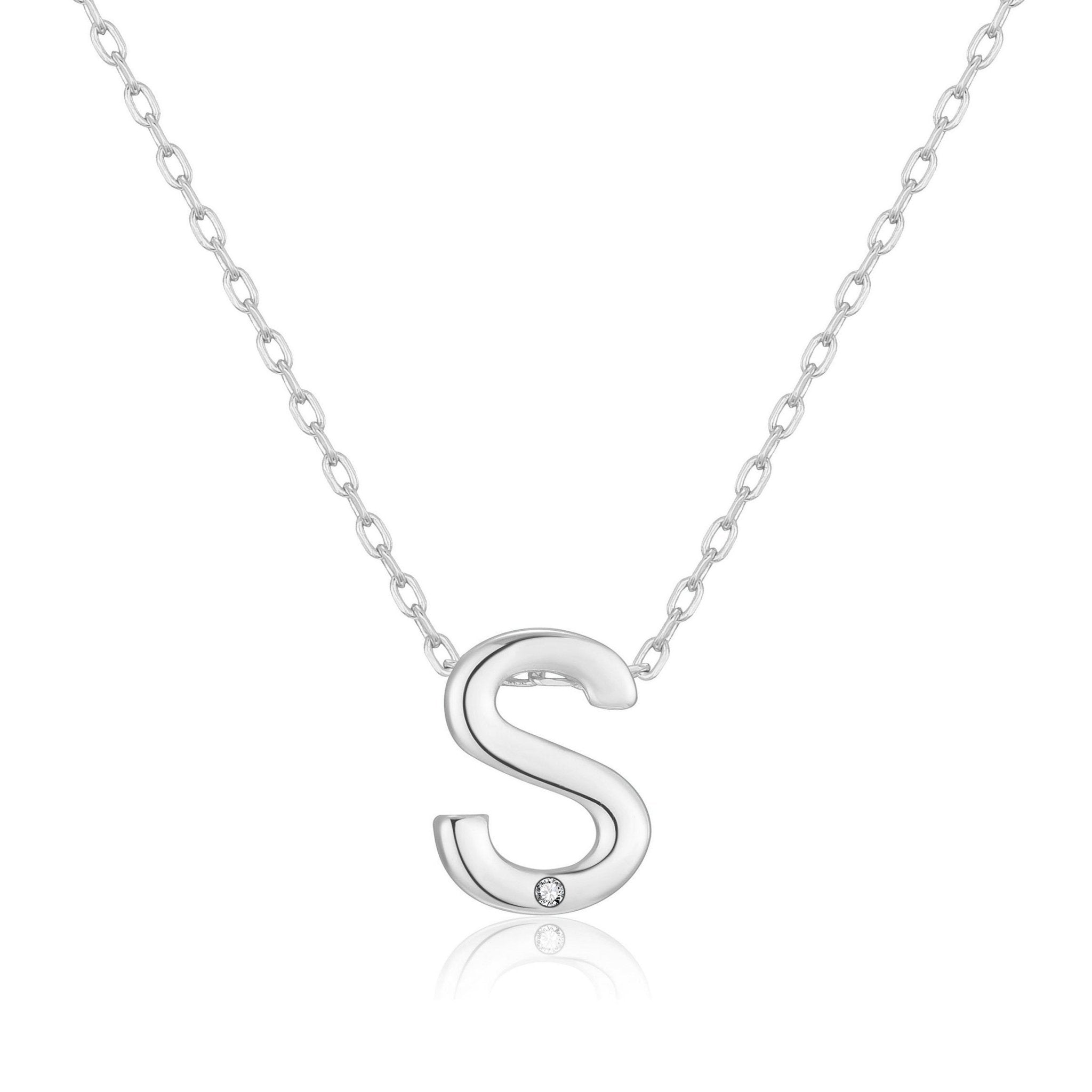 Initial Necklace Letter S Created with Zircondia® Crystals - Philip Jones Jewellery