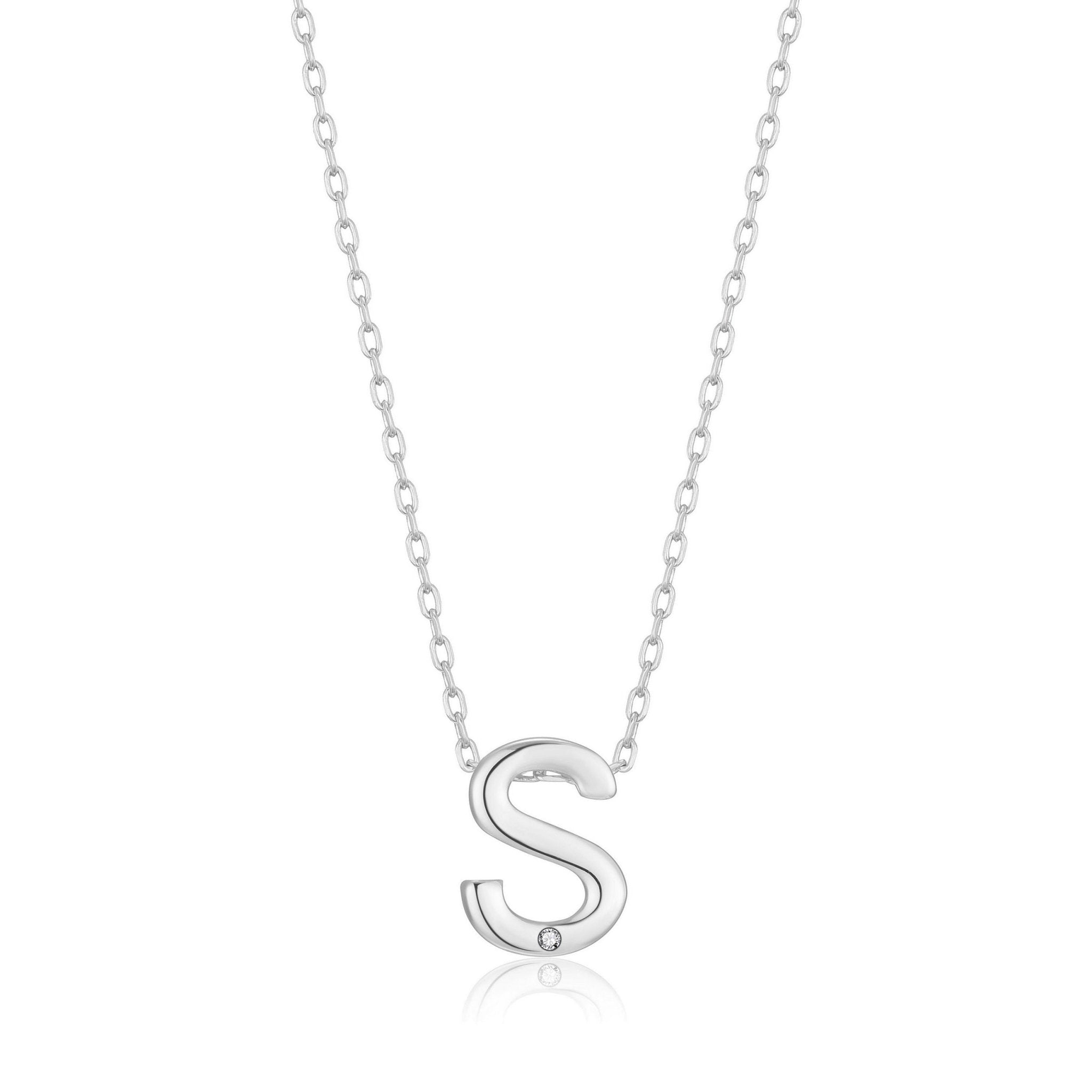 Initial Necklace Letter S Created with Zircondia® Crystals - Philip Jones Jewellery