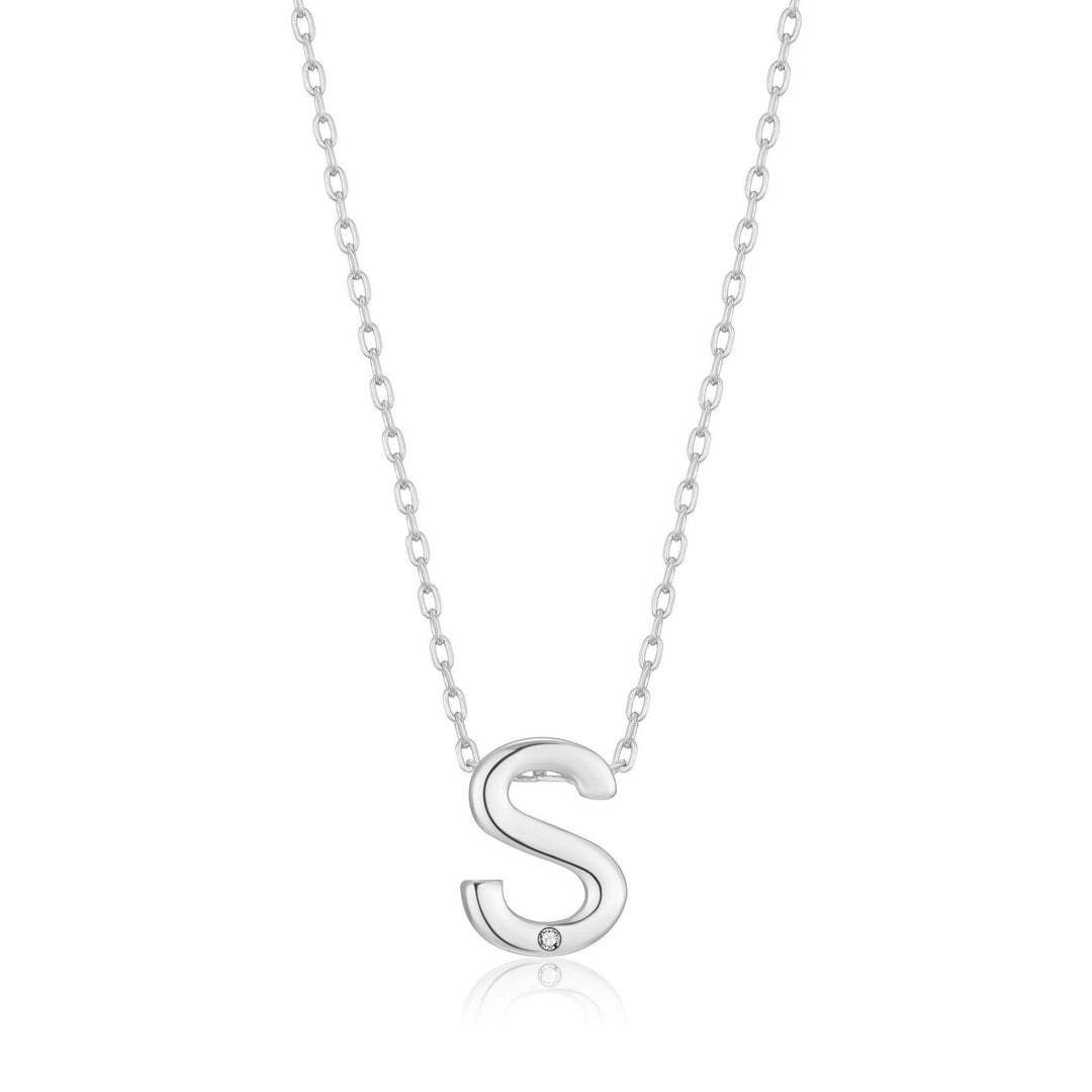 Initial Necklace Letter S Created with Zircondia® Crystals - Philip Jones Jewellery