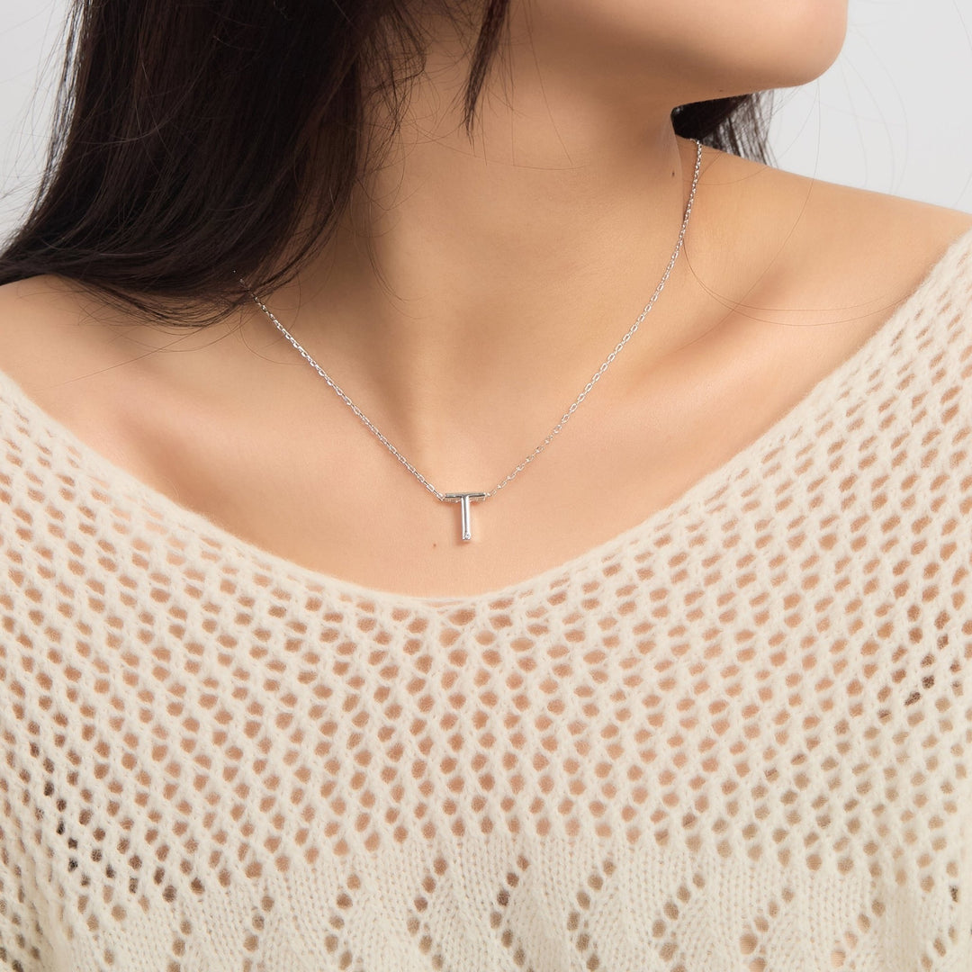 Initial Necklace Letter T Created with Zircondia® Crystals - Philip Jones Jewellery