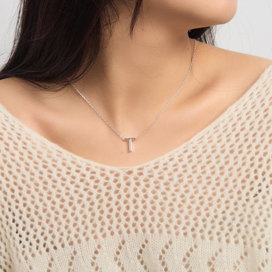Initial Necklace Letter T Created with Zircondia® Crystals - Philip Jones Jewellery