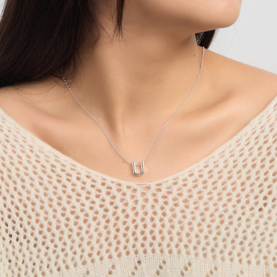 Initial Necklace Letter U Created with Zircondia® Crystals - Philip Jones Jewellery
