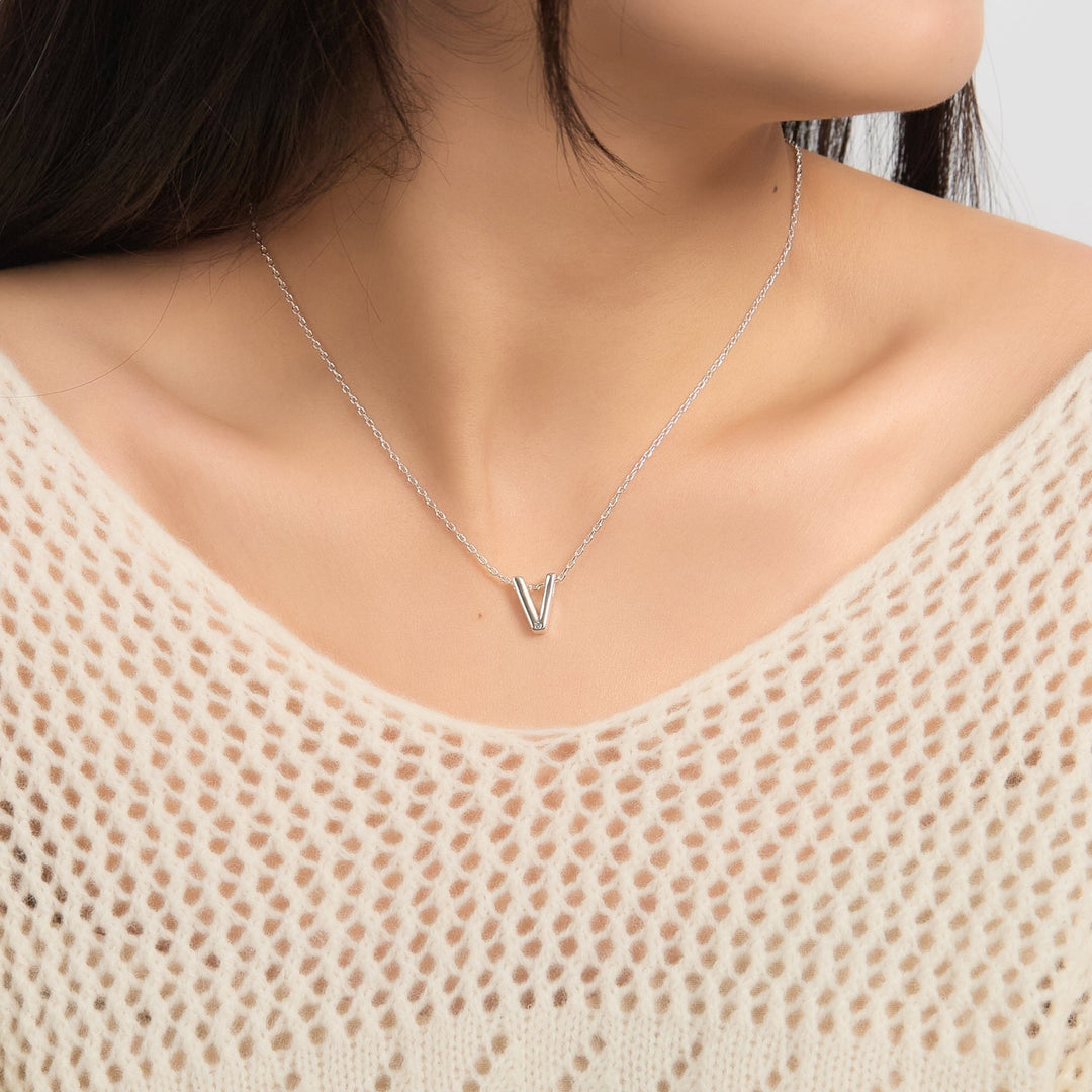 Initial Necklace Letter V Created with Zircondia® Crystals - Philip Jones Jewellery