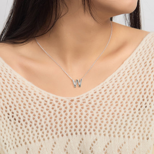 Initial Necklace Letter W Created with Zircondia® Crystals - Philip Jones Jewellery