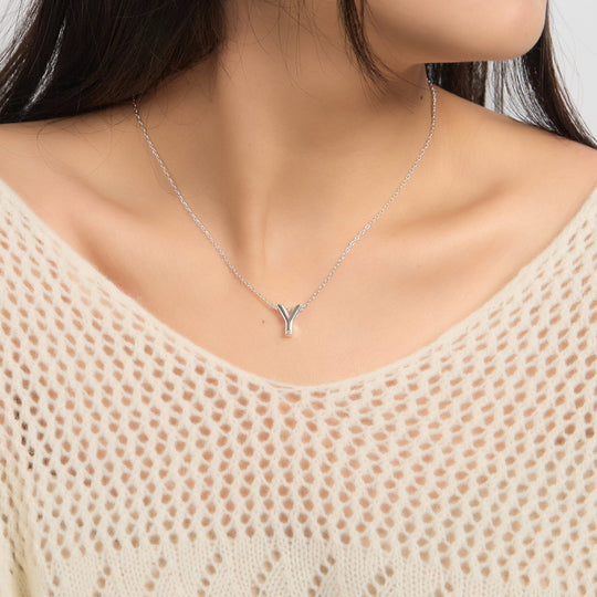 Initial Necklace Letter Y Created with Zircondia® Crystals - Philip Jones Jewellery