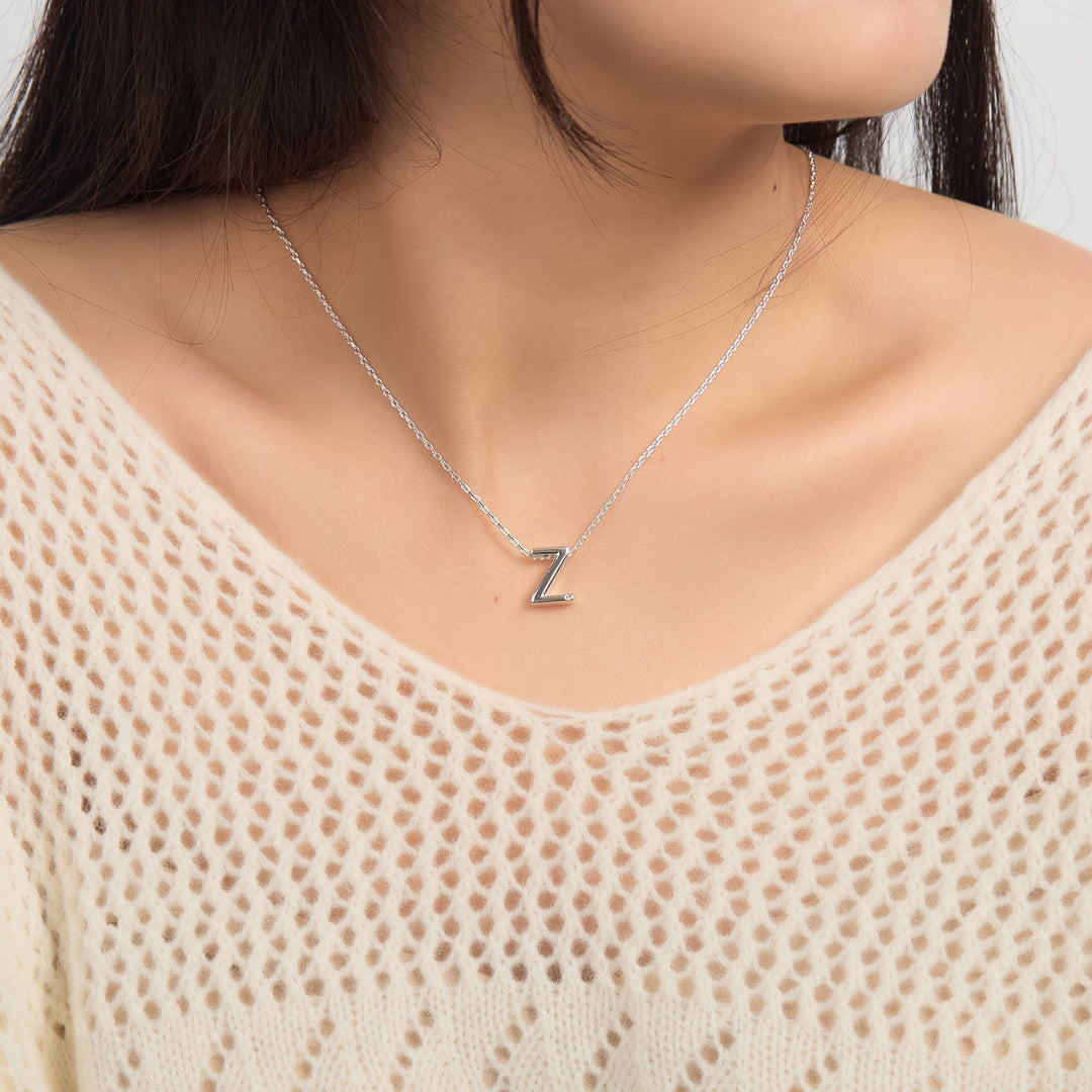 Initial Necklace Letter Z Created with Zircondia® Crystals - Philip Jones Jewellery