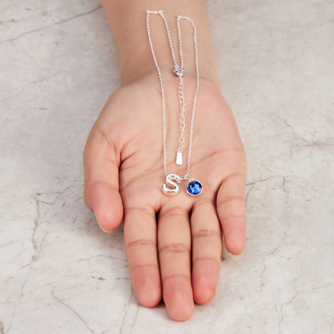 Initial S Necklace with Birthstone Charm Created with Zircondia® Crystals - Philip Jones Jewellery