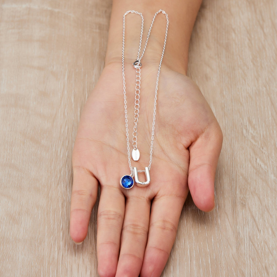 Initial U Necklace with Birthstone Charm Created with Zircondia® Crystals - Philip Jones Jewellery