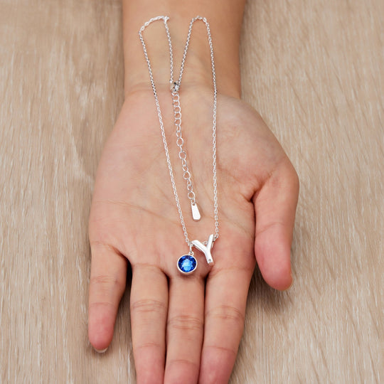 Initial Y Necklace with Birthstone Charm Created with Zircondia® Crystals - Philip Jones Jewellery