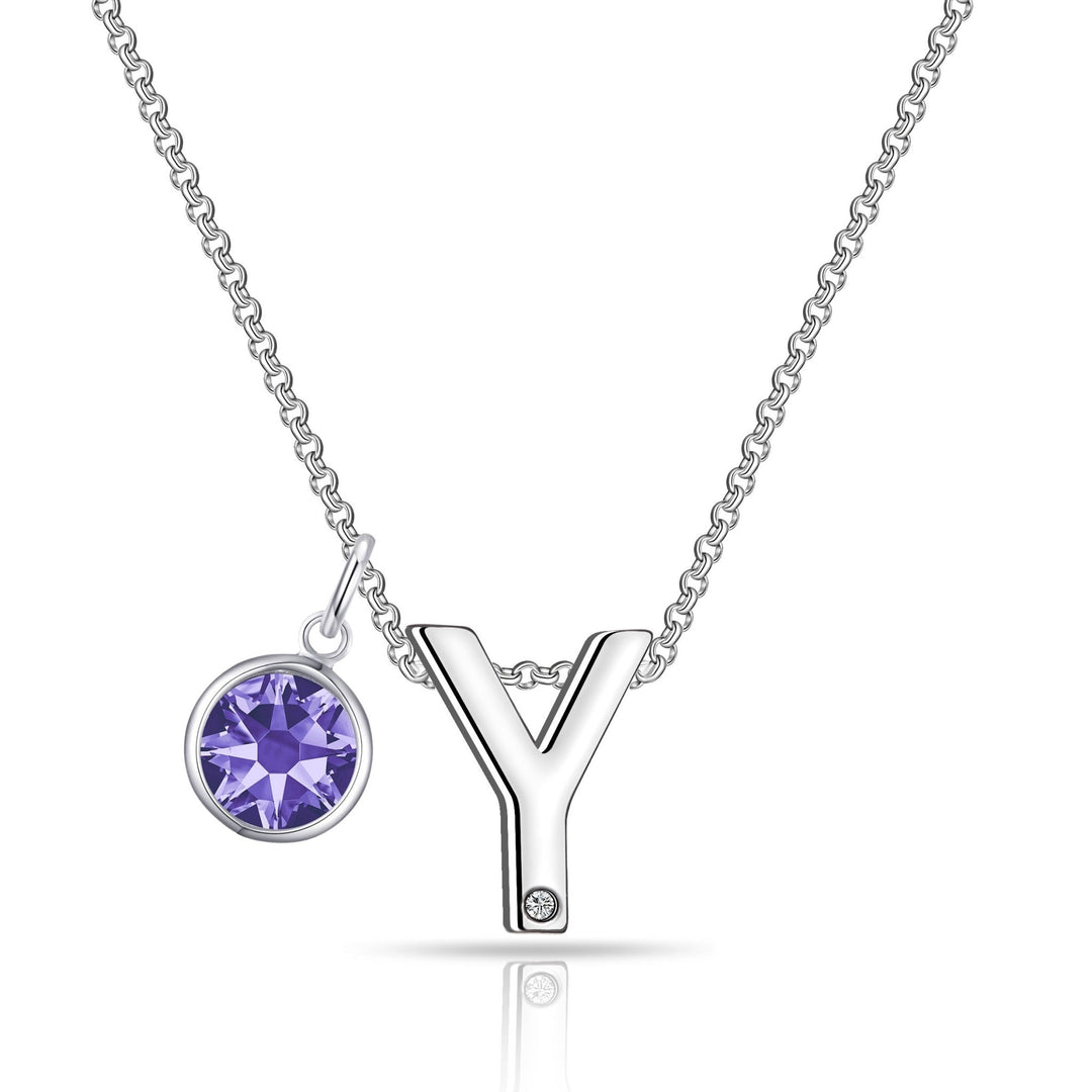 Initial Y Necklace with Birthstone Charm Created with Zircondia® Crystals - Philip Jones Jewellery