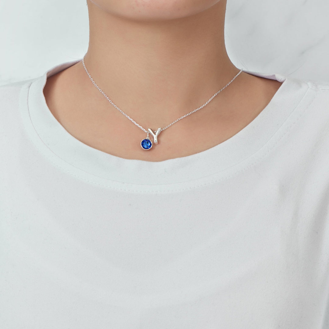Initial Y Necklace with Birthstone Charm Created with Zircondia® Crystals - Philip Jones Jewellery