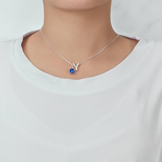 Initial Y Necklace with Birthstone Charm Created with Zircondia® Crystals - Philip Jones Jewellery