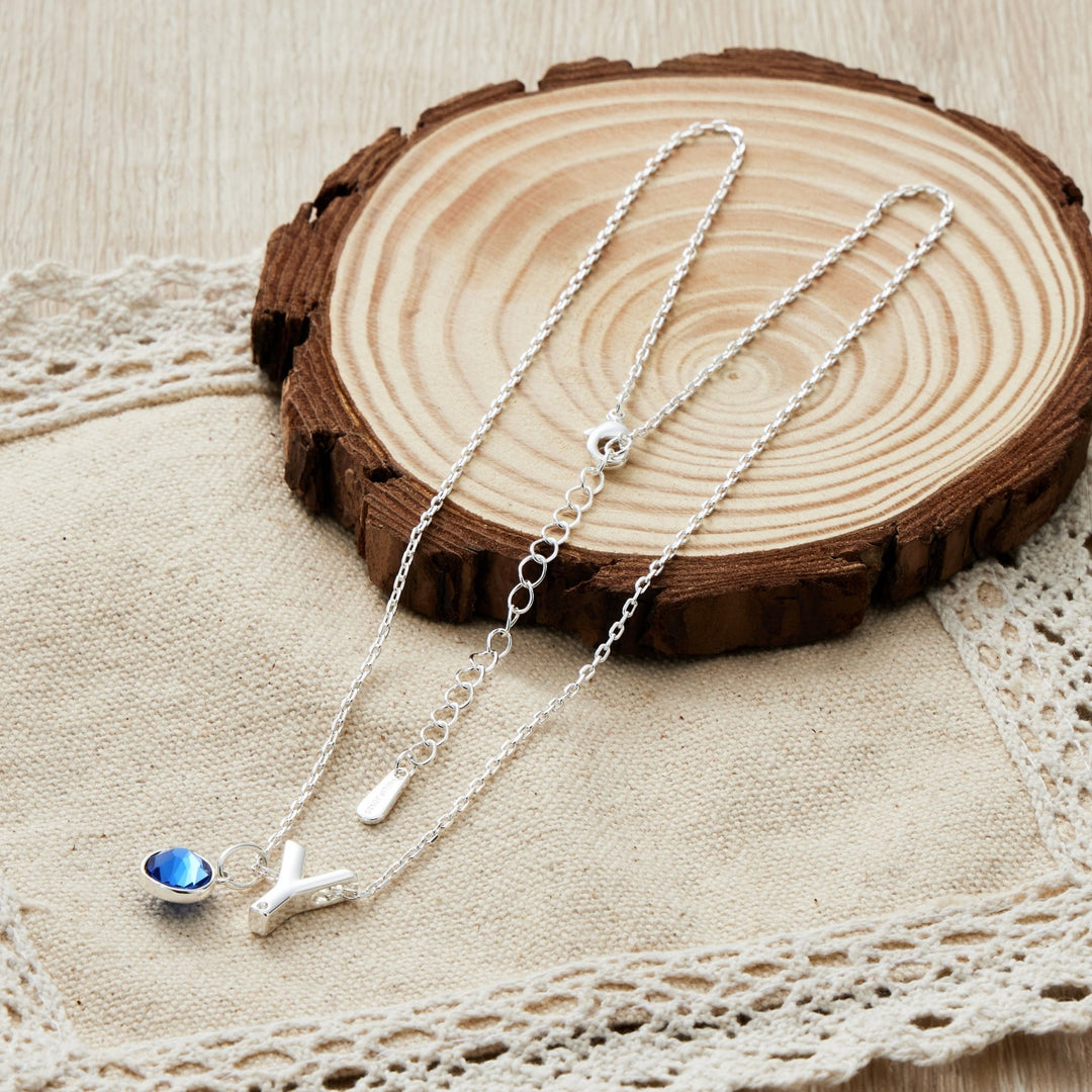 Initial Y Necklace with Birthstone Charm Created with Zircondia® Crystals - Philip Jones Jewellery