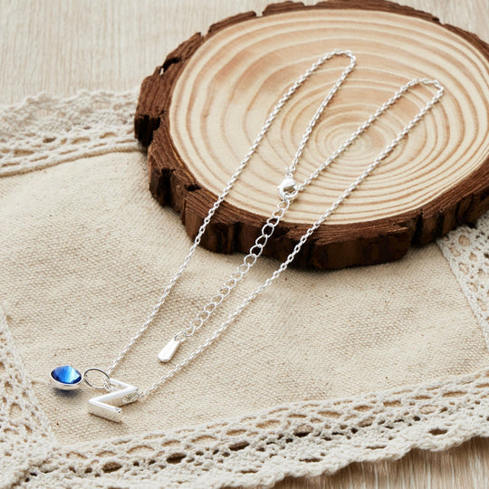 Initial Z Necklace with Birthstone Charm Created with Zircondia® Crystals - Philip Jones Jewellery