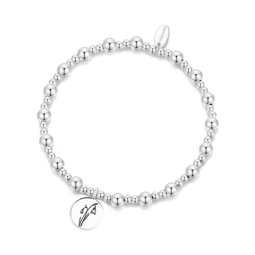 January Birth Flower Snowdrop Beaded Stretch Bracelet