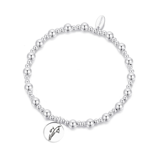 January Birth Flower Snowdrop Beaded Stretch Bracelet