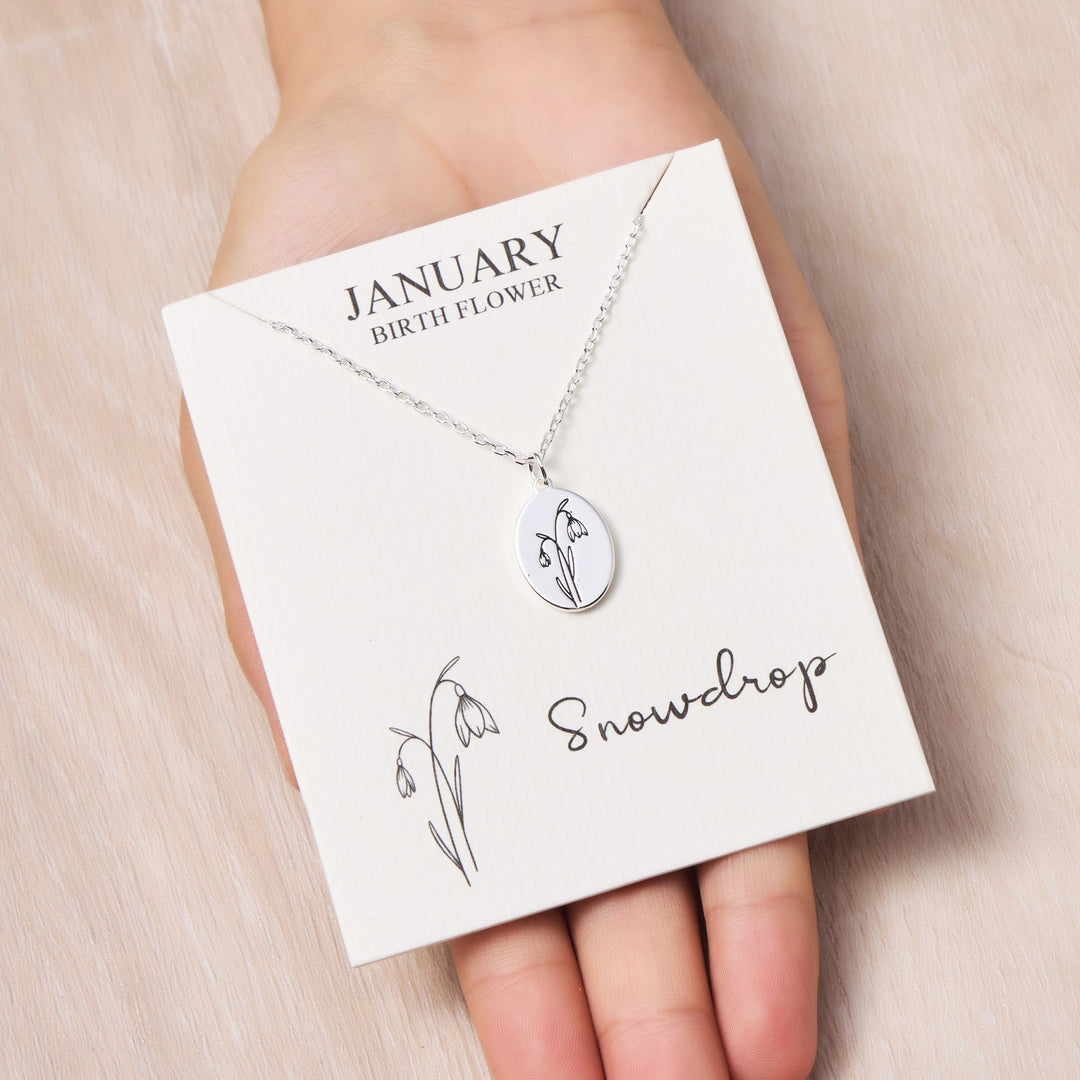 January Birth Flower Snowdrop Necklace with Card - Philip Jones Jewellery