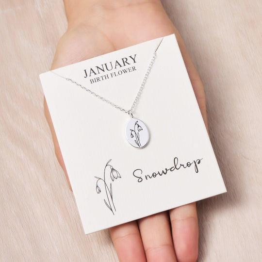 January Birth Flower Snowdrop Necklace with Card - Philip Jones Jewellery