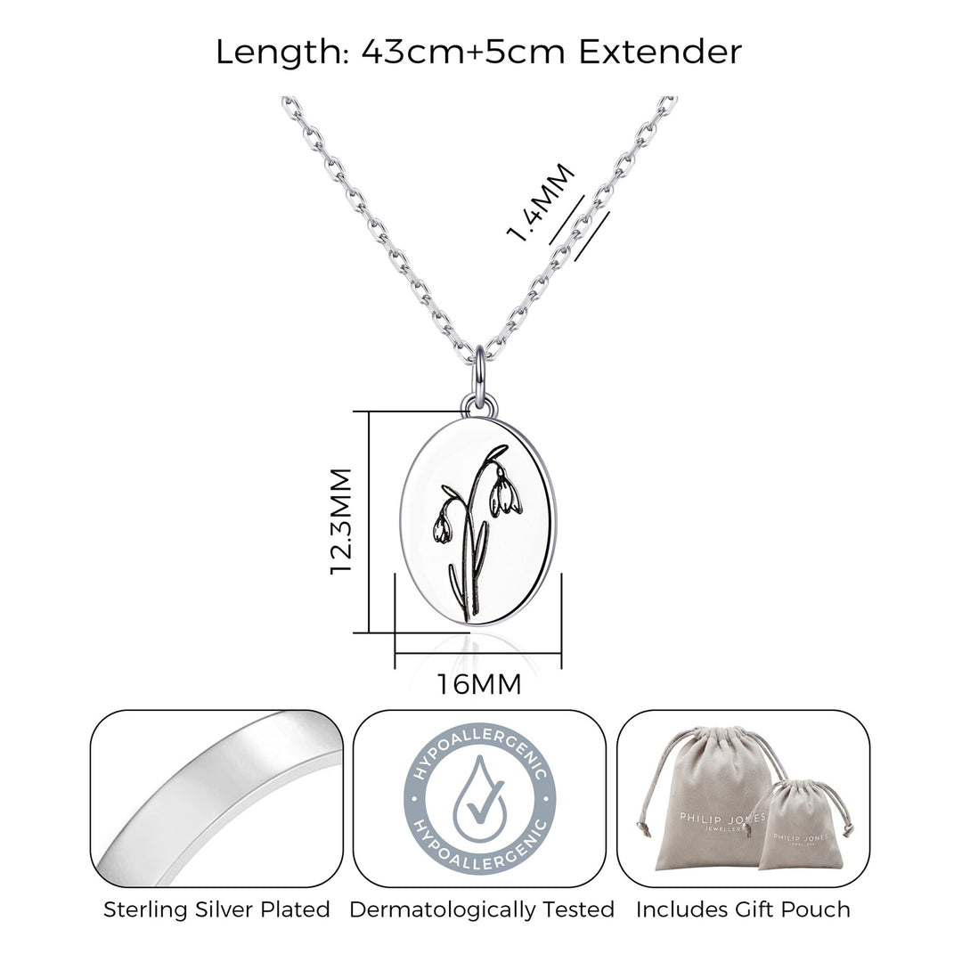 January Birth Flower Snowdrop Necklace with Card - Philip Jones Jewellery